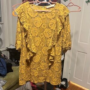 Yellow Floral Lace Ruffle Tunic Top